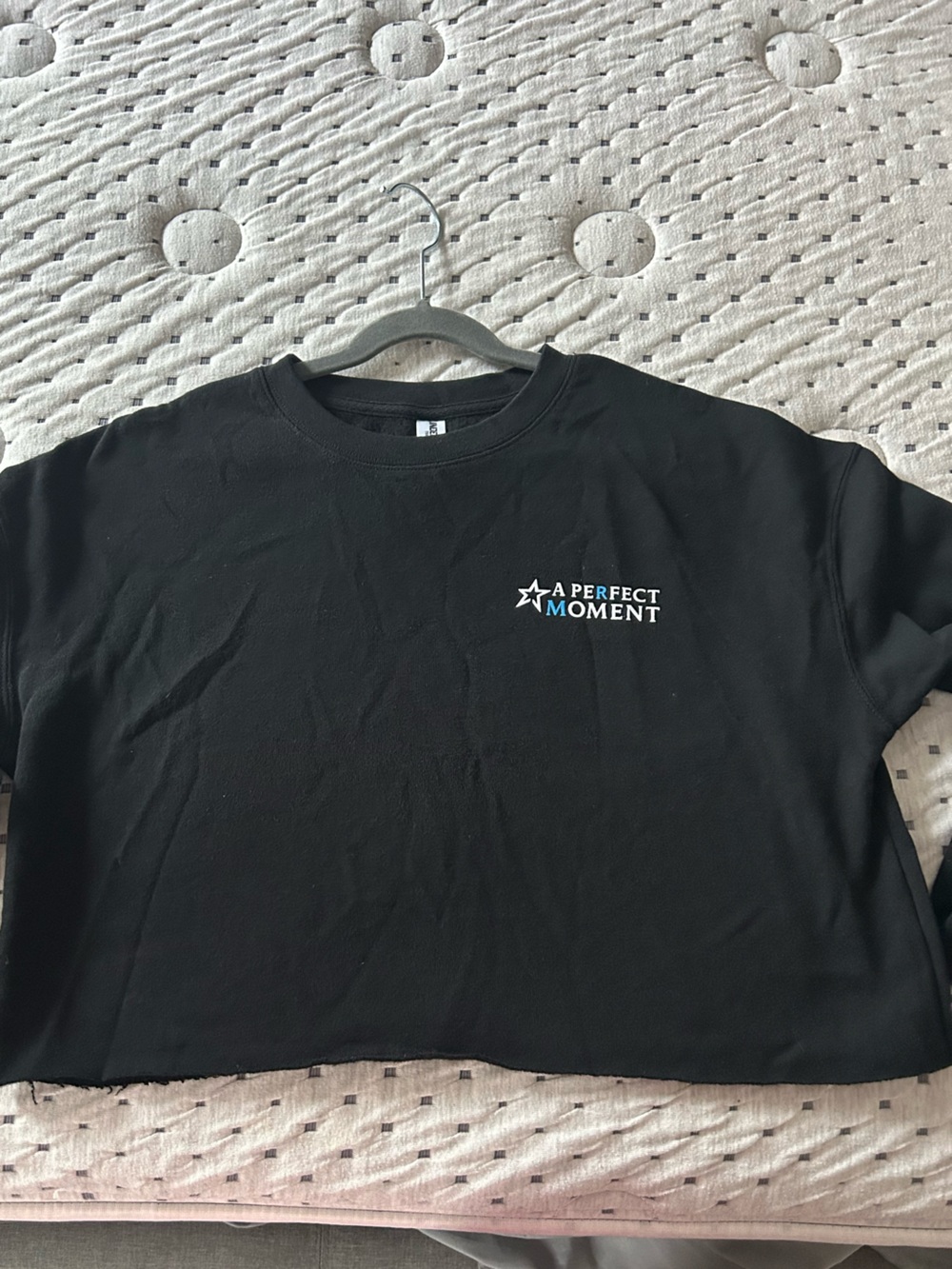 Black Sweatshirt Crop Top with "A Perfect Moment" Logo